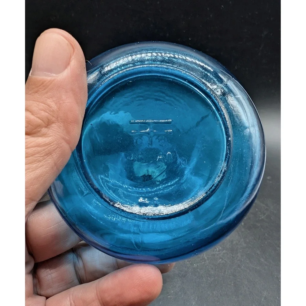 Vintage Blue Glass Decanter with Stopper Made in Japan Mid Century Modern MCM 8